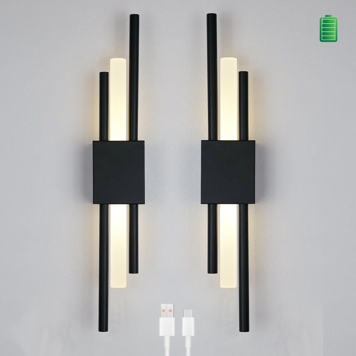 Glitch Wall Light • Black • Battery • 2 Pack - Sconce - Haus of Interiors