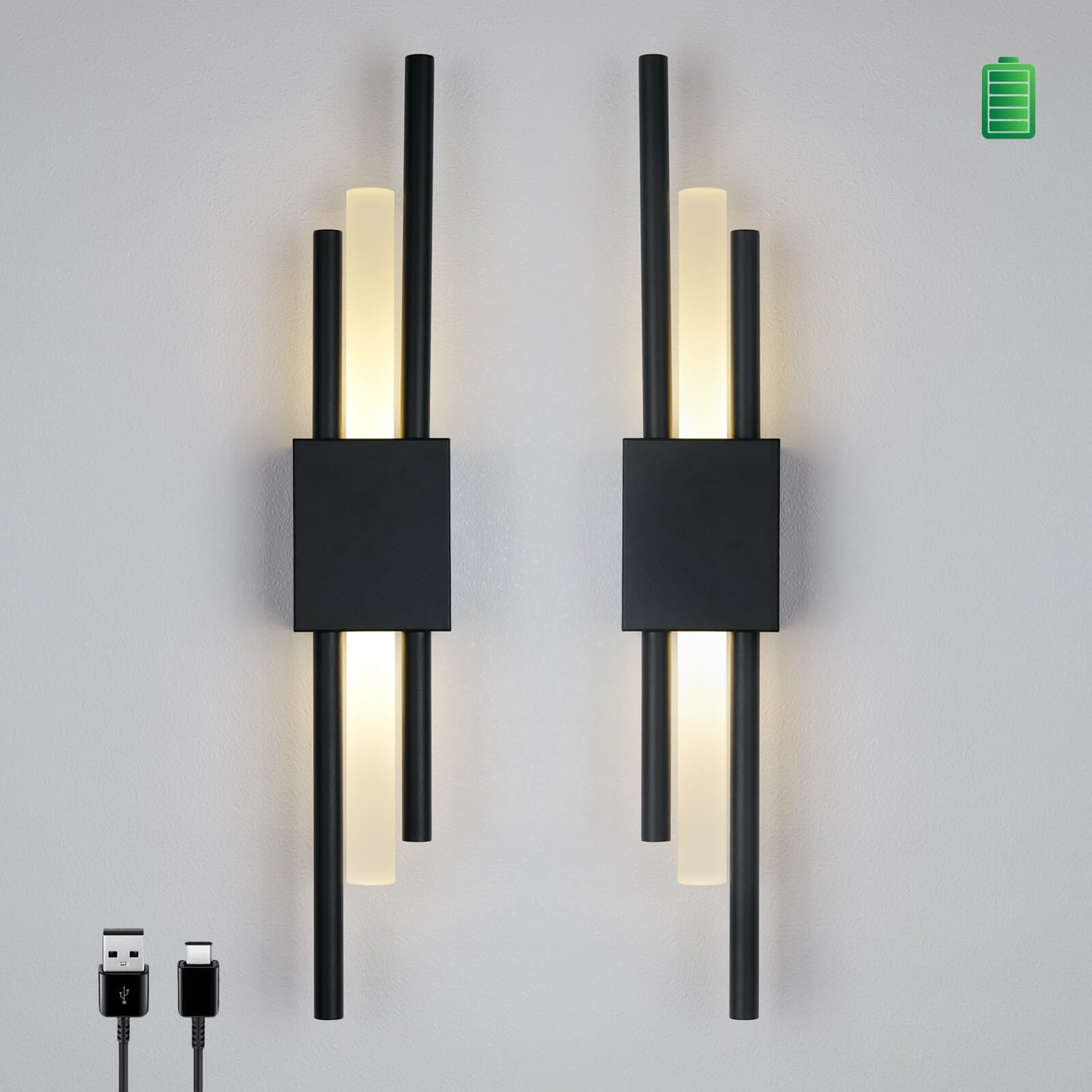 Glitch Wall Light • Black • Rechargeable Battery • 2 Pack - Sconce - Haus of Interiors